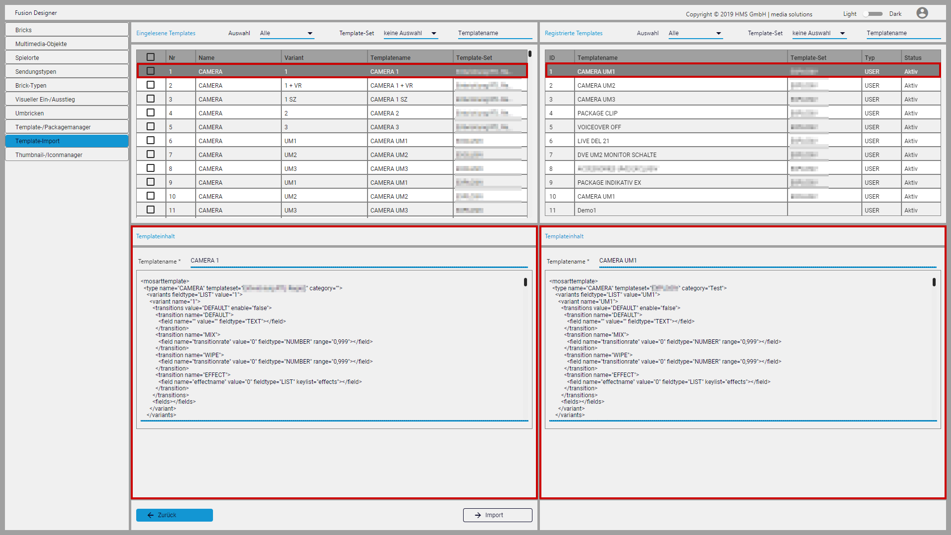 Fusion Designer - Template-Inhalte anzeigen